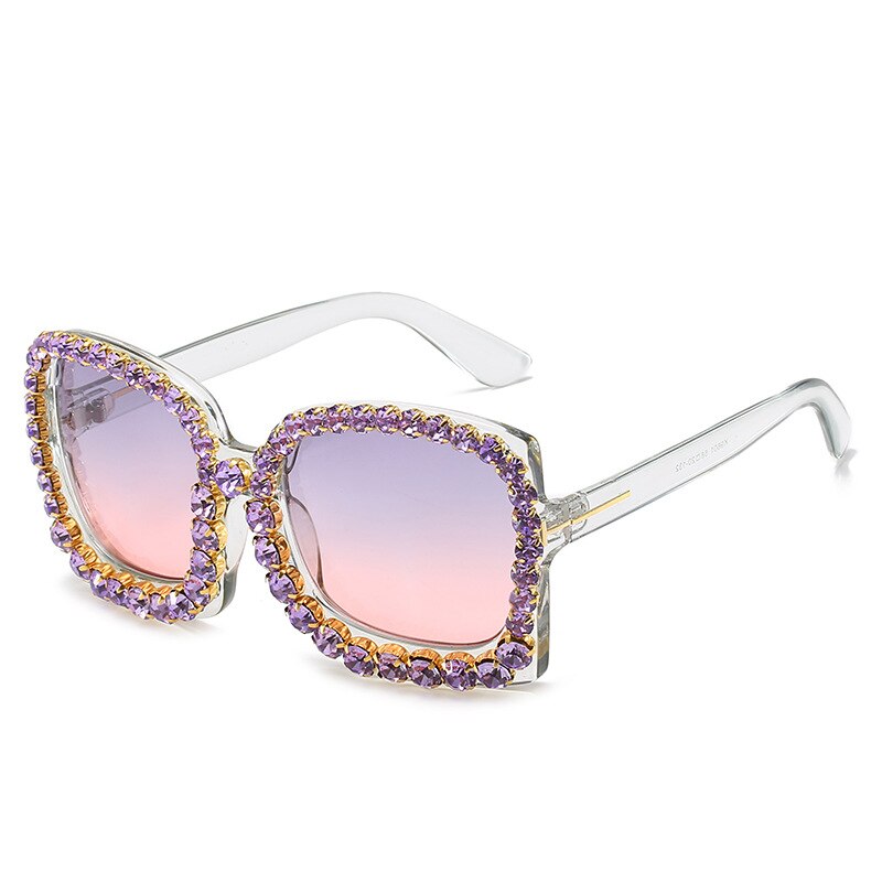 Oversized Square Rhinestone Crystal Sunglasses | Vintage Luxury UV400 | Black, Silver, Pink, Purple