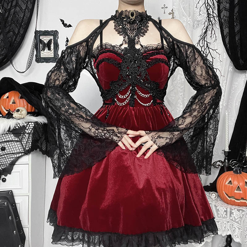 Gothic Chain Lace A-Line Mini Dress