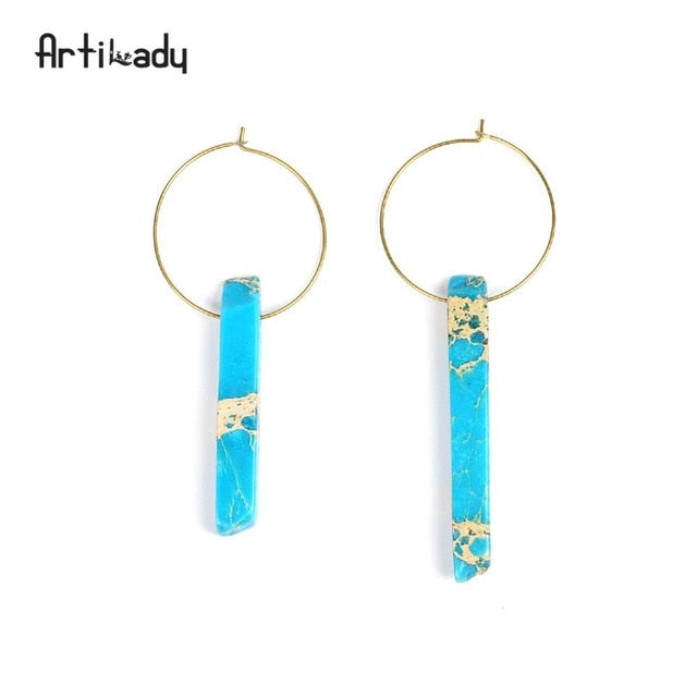 Raw Crystal Square Hoop Earrings – Natural Stone