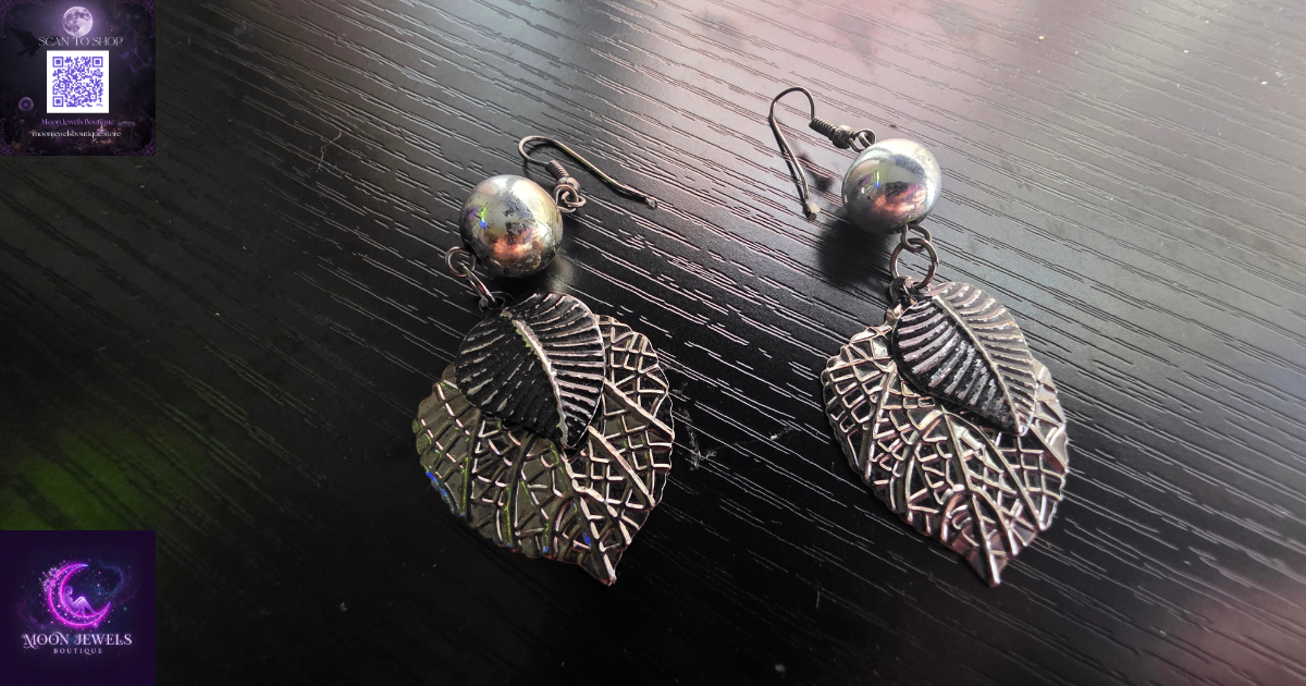 Silver Etched Leaf Dangle Earrings