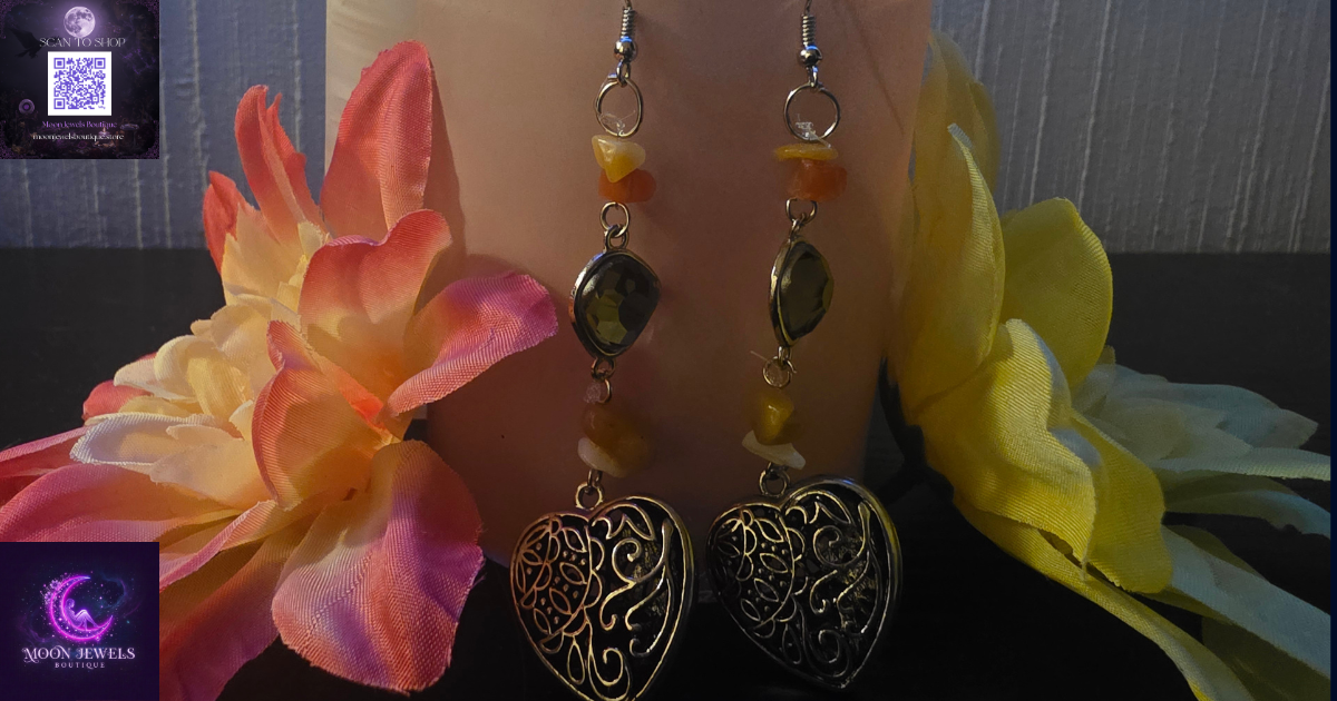 🤎 Sacred Heart & Natural Gemstone Dangle Earrings