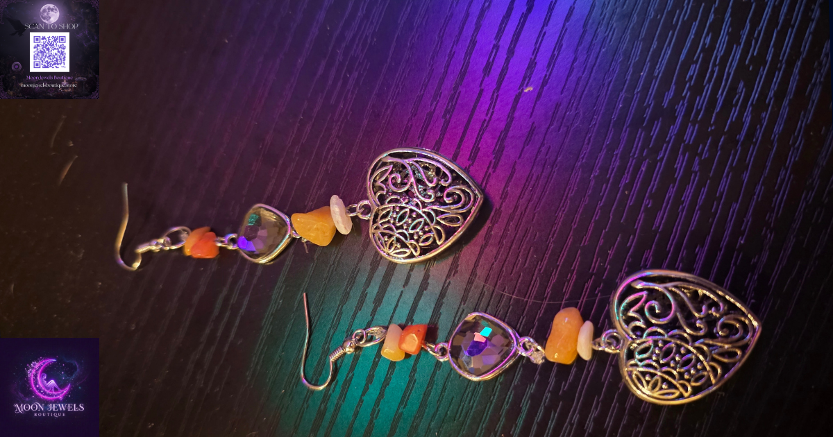 🤎 Sacred Heart & Natural Gemstone Dangle Earrings