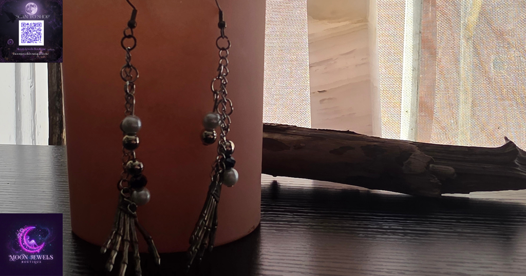 Gothic Skeleton Hand Pearl Cascade Statement Earrings