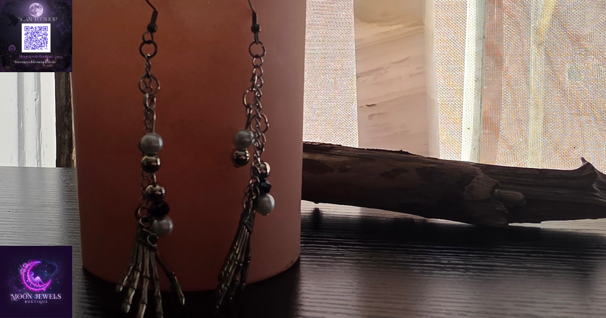Gothic Skeleton Hand Pearl Cascade Statement Earrings