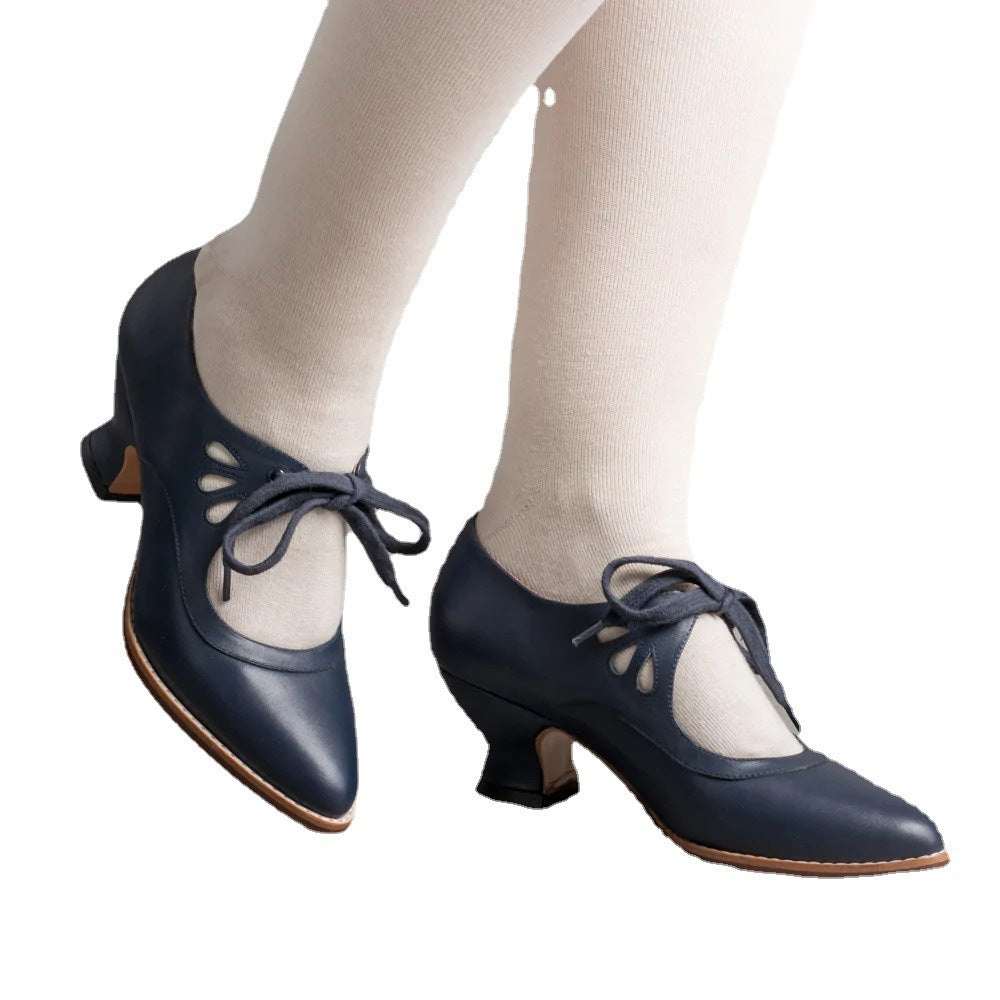 Hollow-Out Lace-Up Heeled Shoes | Faux Fur, Wide Sizes 35–43