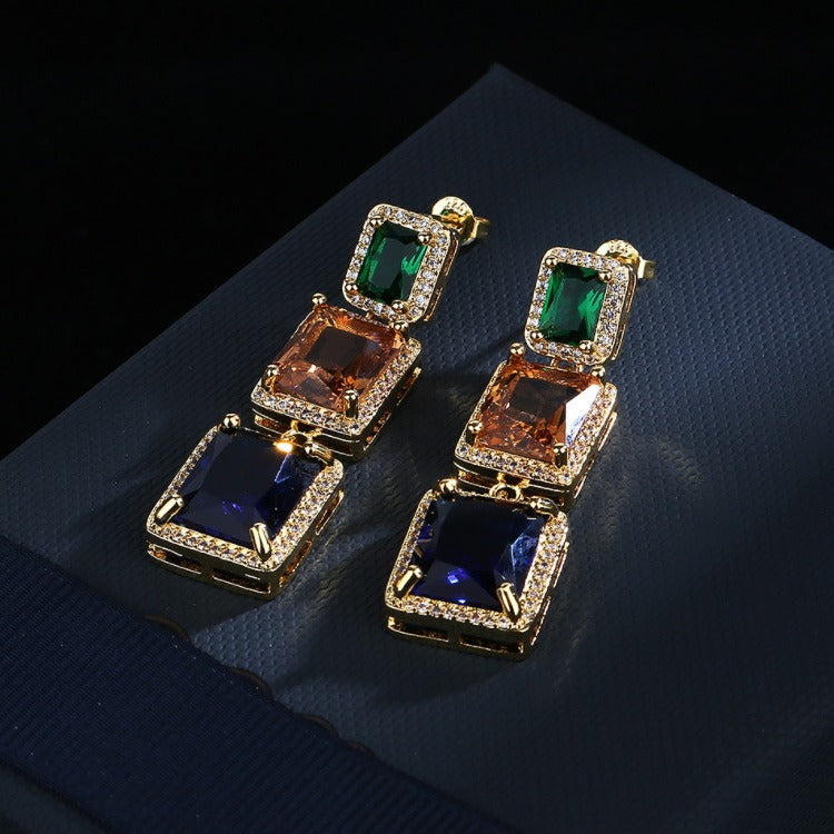 Geometric Square Crystal Earrings