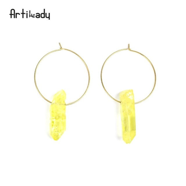 Raw Crystal Square Hoop Earrings – Natural Stone