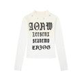 Gothic Letter Stud Crop Top – Semi-High Neck Slim Fit