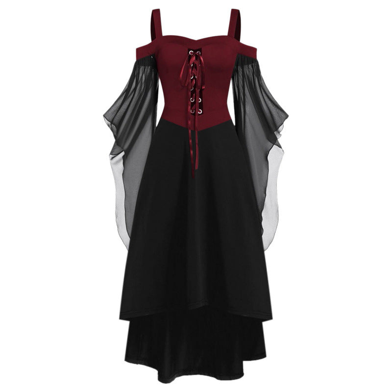Plus Size Gothic Off-Shoulder Witch Dress | Flared Sleeve Chiffon Maxi Dress