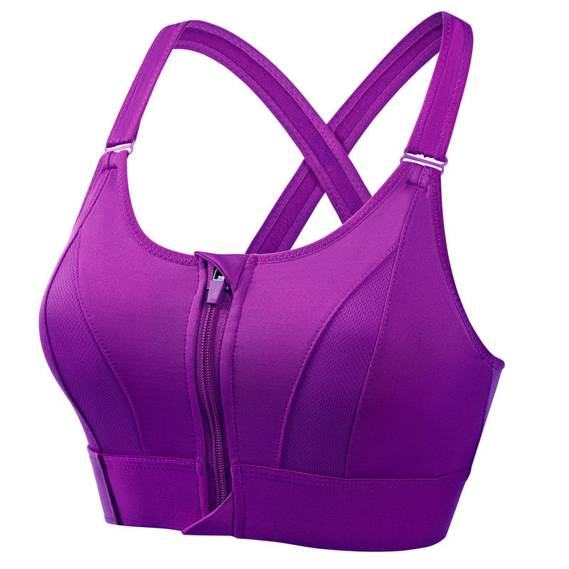 Front Zip Sports Bra | Wire-Free, Shockproof & Back Cross Design