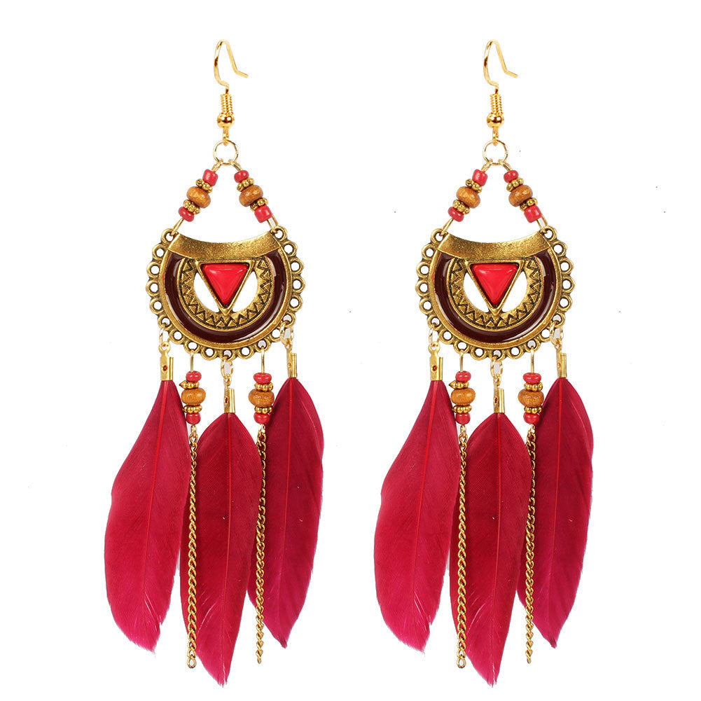Triangular Feather Tassel Earrings