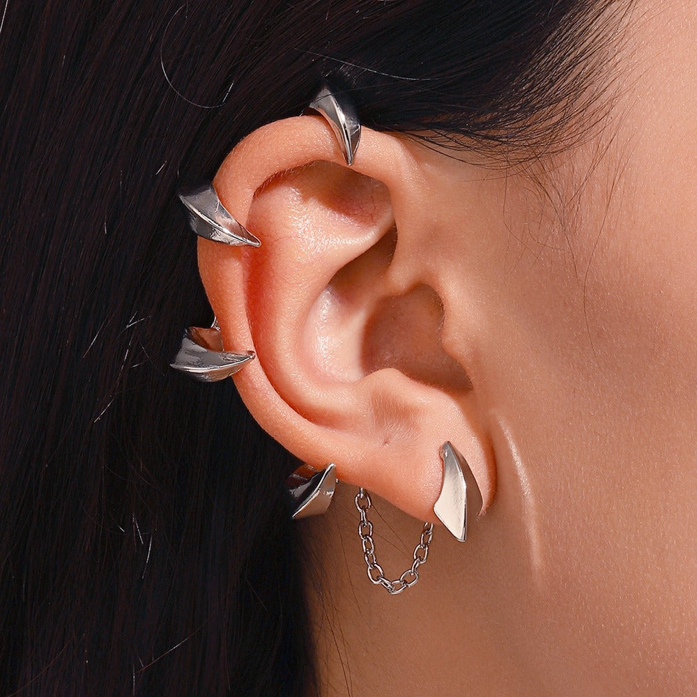 Gothic Devil Minion Ear Clips | No-Pierce Alloy Ear Bone Cuff | Punk Dark Jewelry | White & Gold