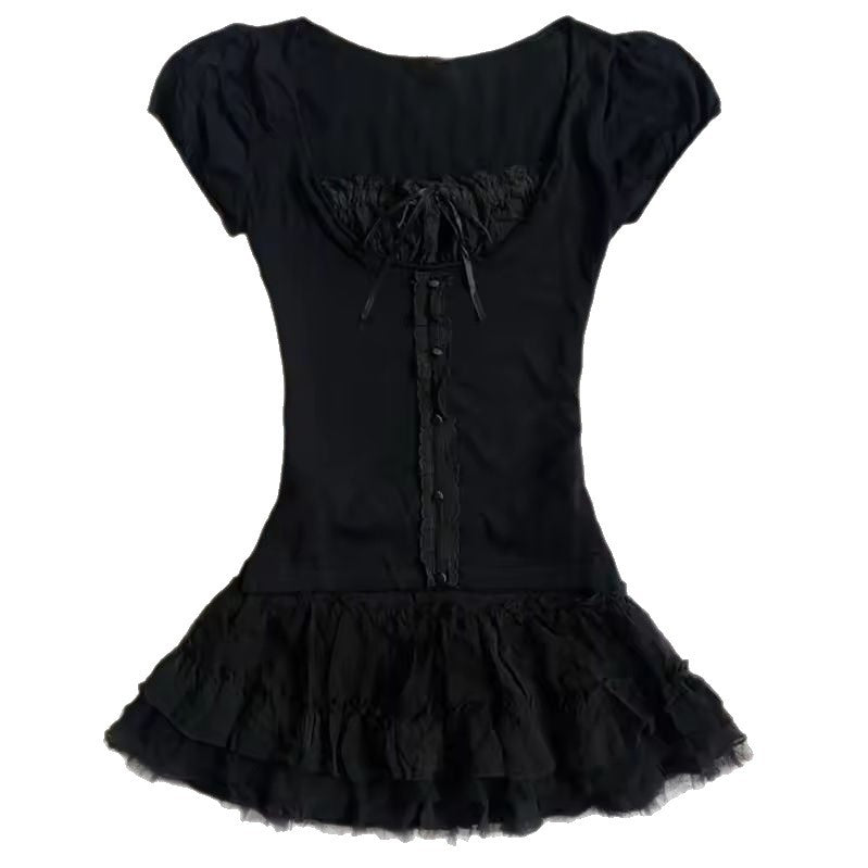 Sweet Gothic Vintage A-Line Mini Dress – Bowknot Detail