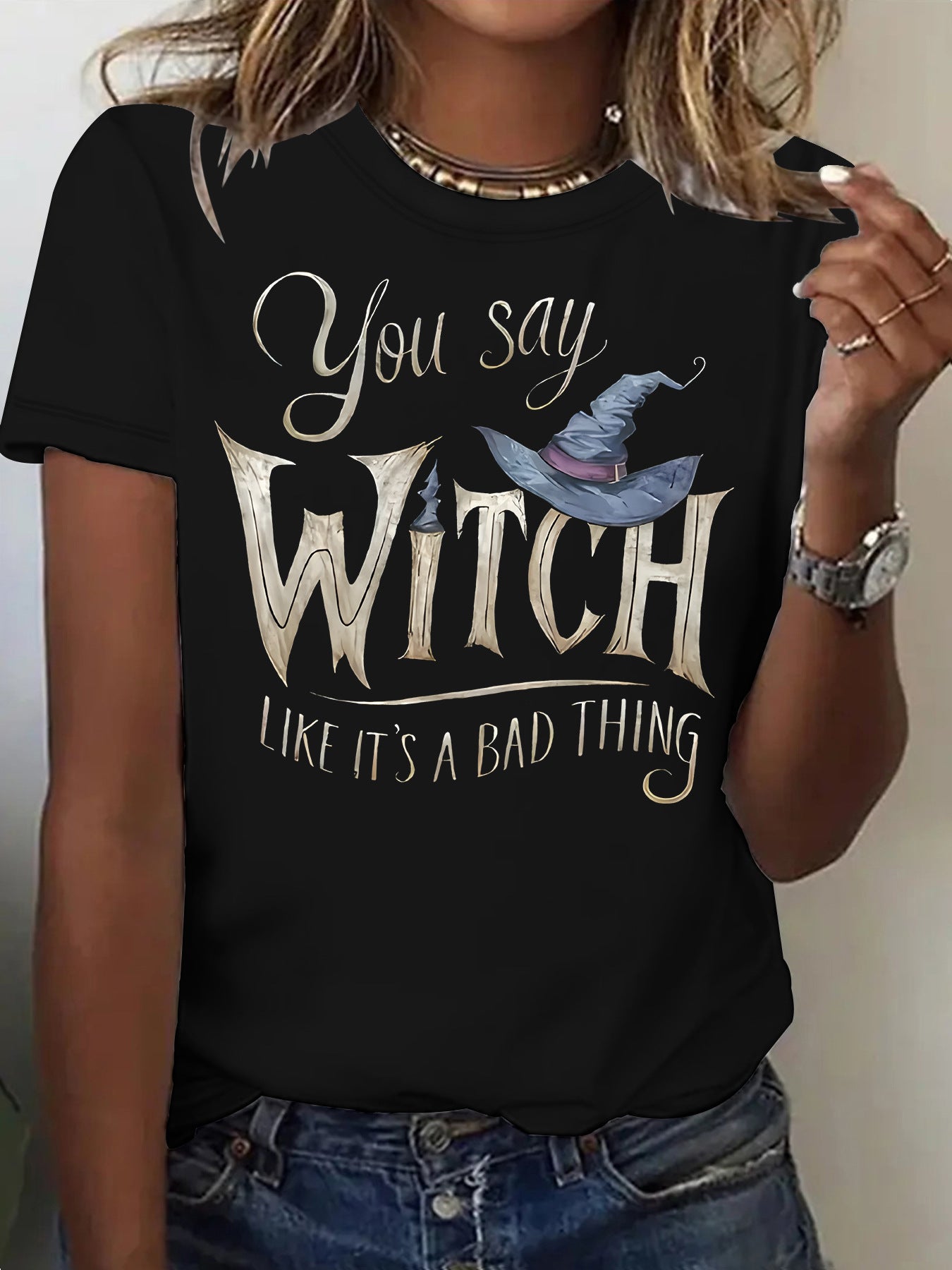 Printed Witch Halloween Short Sleeve Tee
