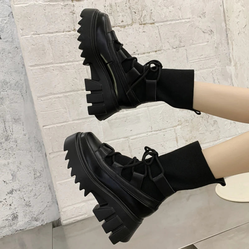 Gothic Platform Sock Boots – Cross-Tied Stretch