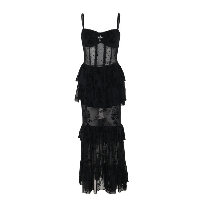 Gothic Chiffon Strap Bodycon Maxi Dress