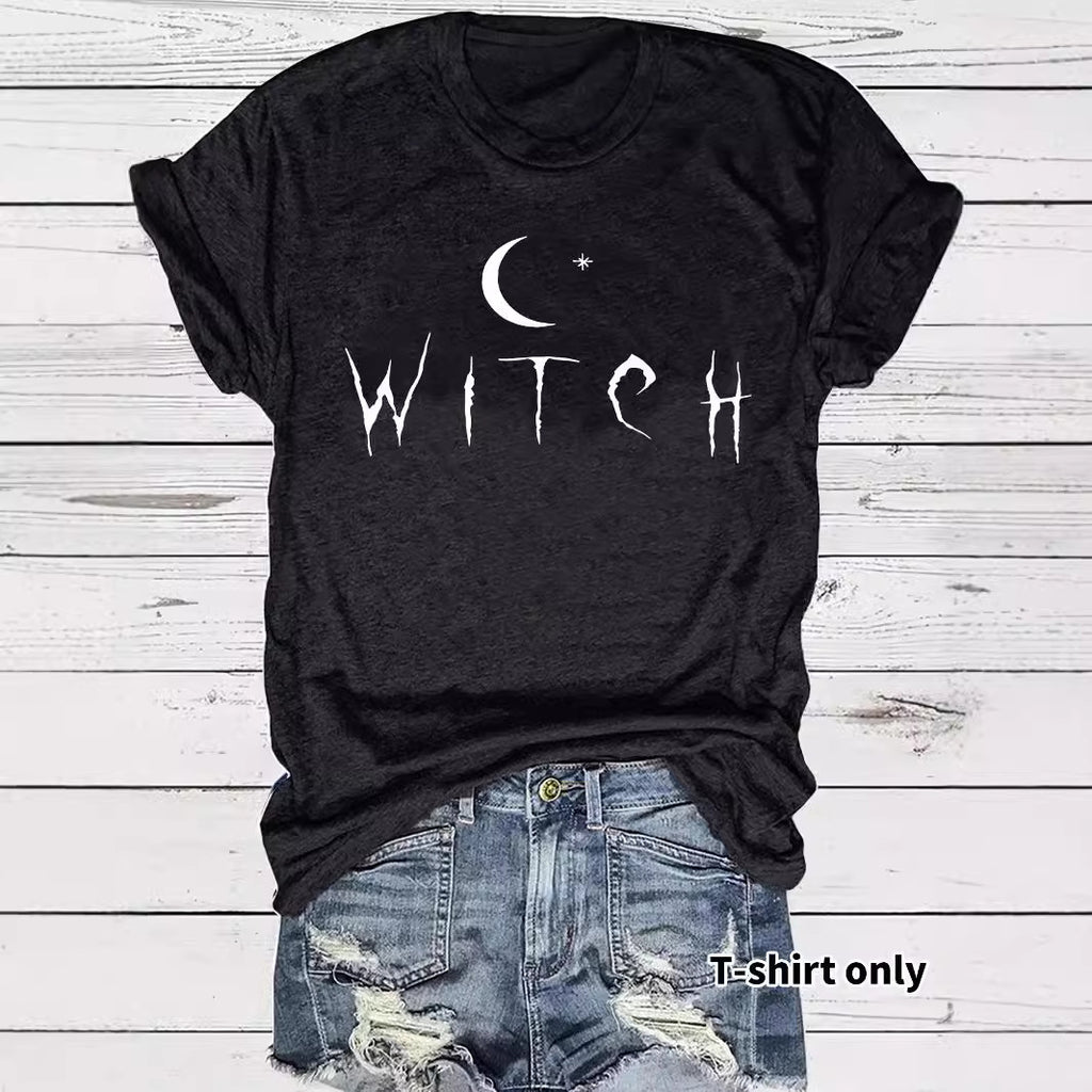 Witch Pattern Round Neck Short Sleeve Tee