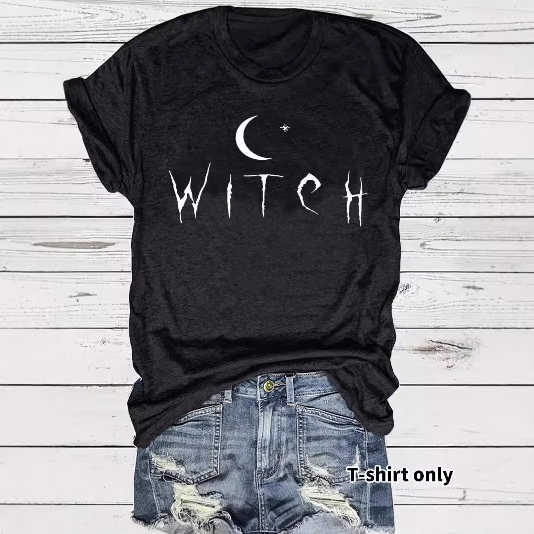 Witch Pattern Round Neck Short Sleeve Tee