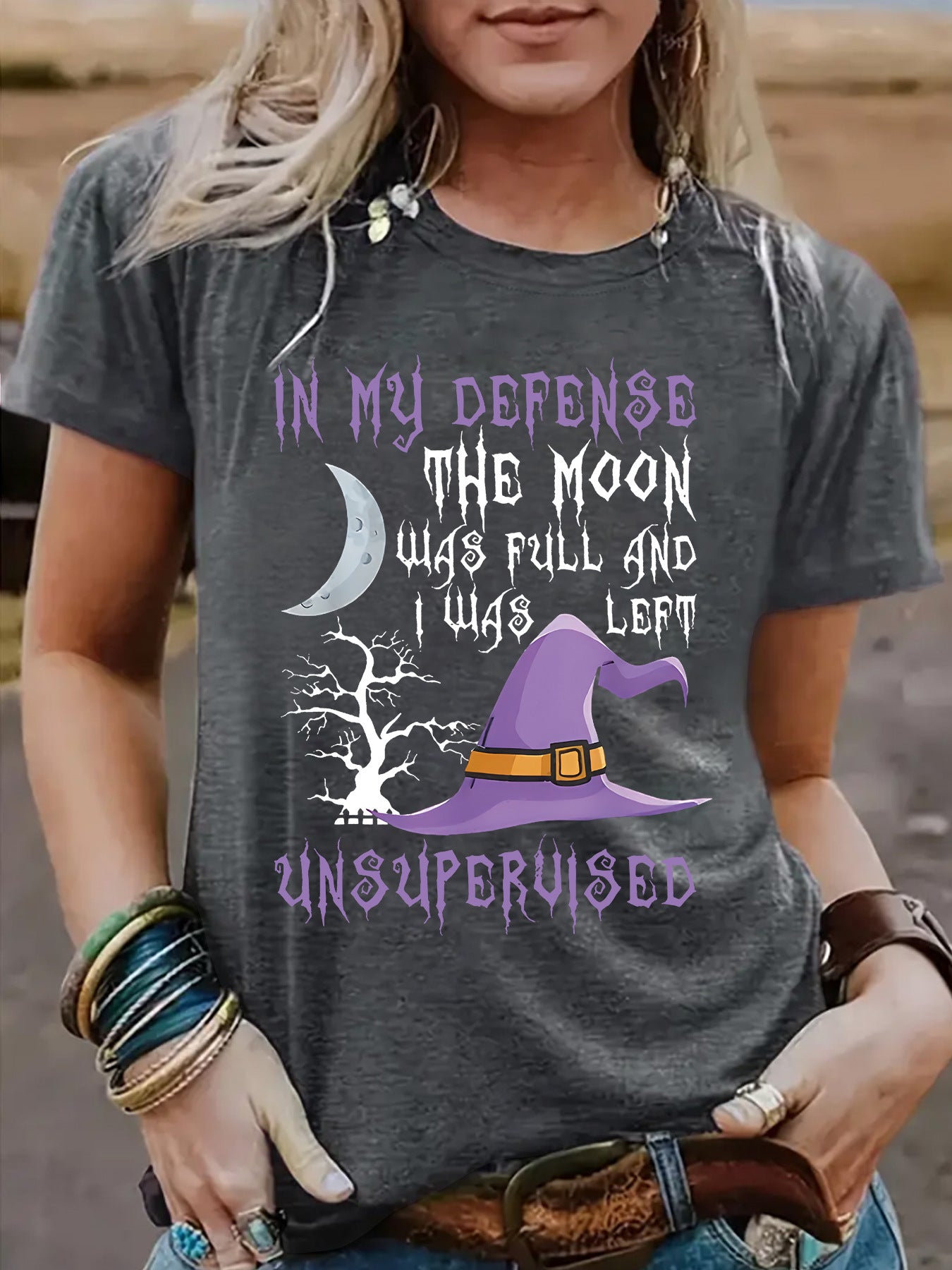 Halloween Witch Pattern Short Sleeve Tee