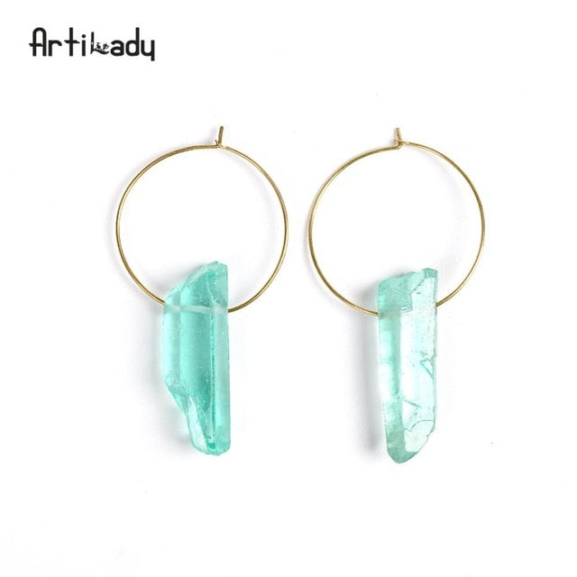 Raw Crystal Square Hoop Earrings – Natural Stone