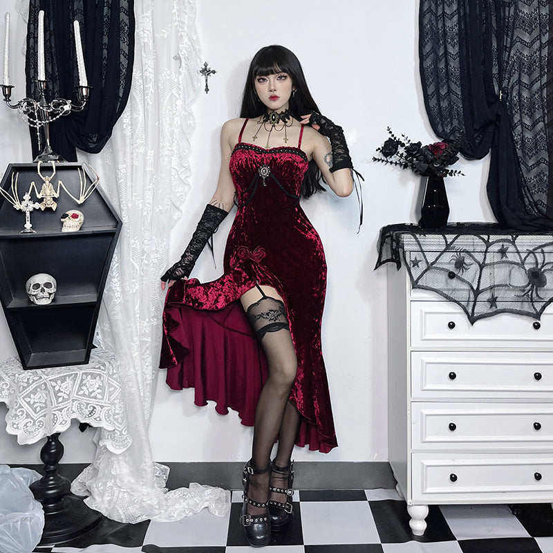 Gothic Ruffled Lace Bodycon Maxi Dress