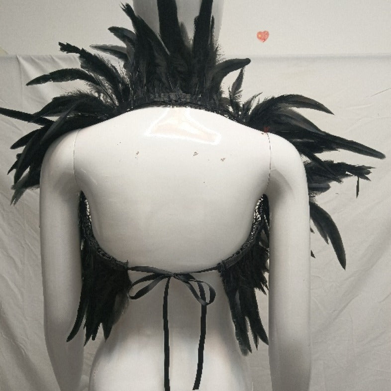 Gothic Style Feather Lace Long Shawl for Halloween Costume, Stage Performance, Masquerade Party