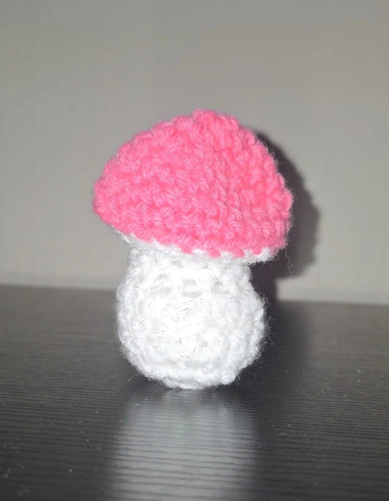 Handmade Whimsy Crochet Mushroom Plushie – Bubblegum Pink & Shimmer White