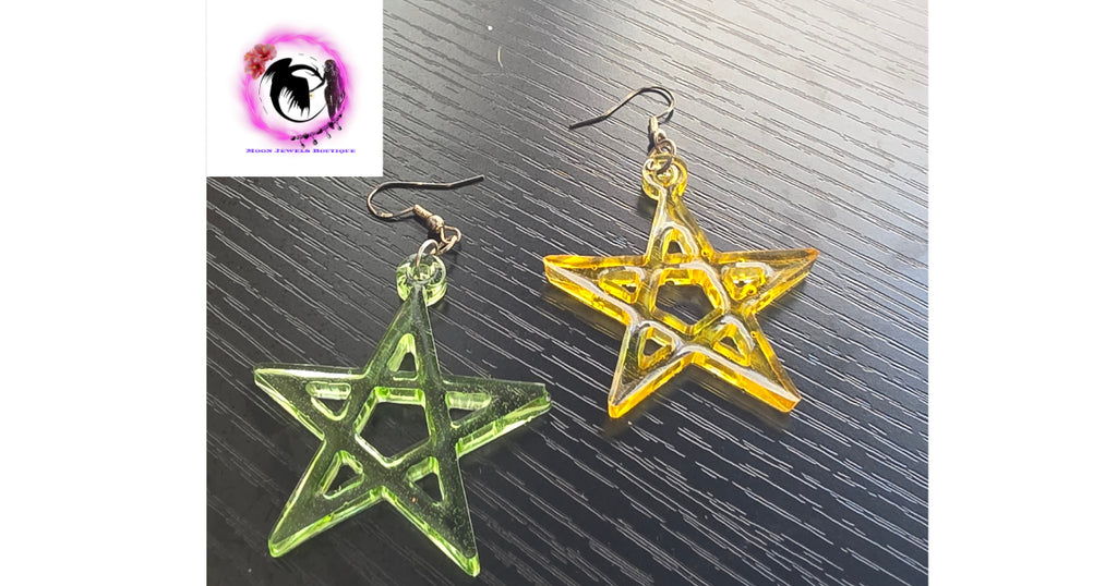 The Cyber-Star Talisman: Translucent Neon Resin Earrings