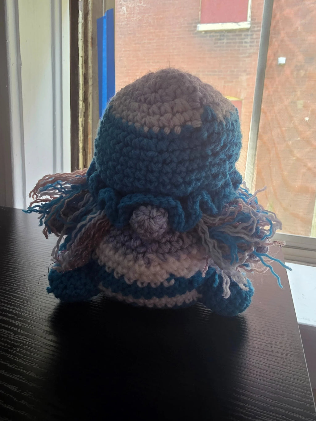 Handmade Crochet Whimsical Gnome Plushie – Deep Teal & Lavender White
