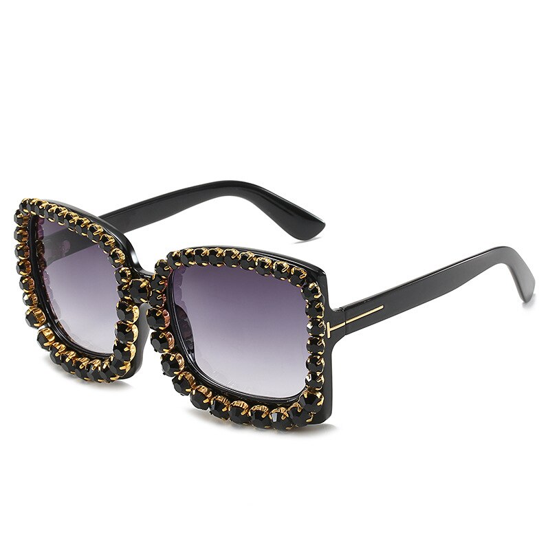 Oversized Square Rhinestone Crystal Sunglasses | Vintage Luxury UV400 | Black, Silver, Pink, Purple