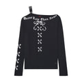 Long Sleeve T-Shirt for Women Gothic Letter Print Slim Fit Bodycon Chic Top