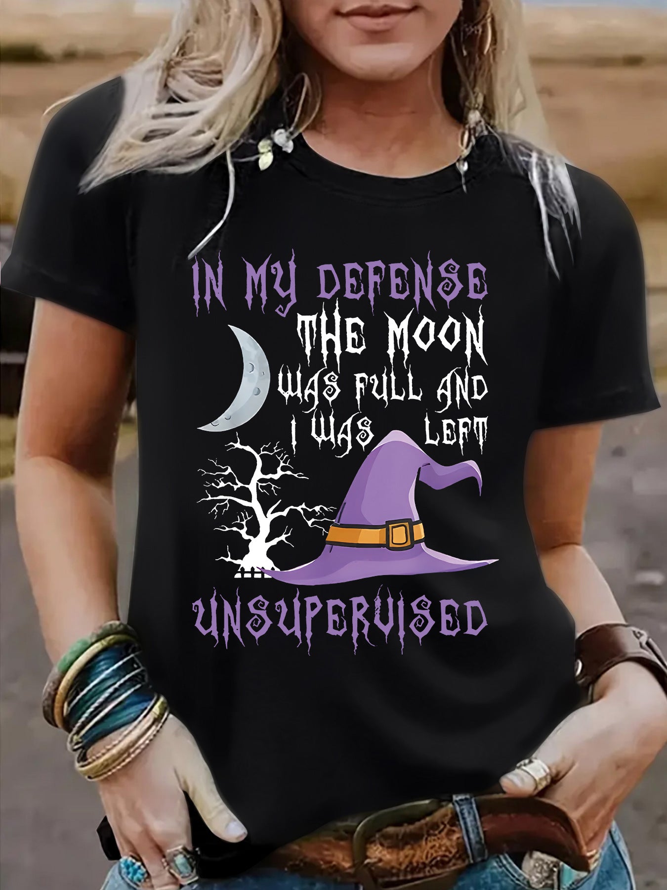 Halloween Witch Pattern Short Sleeve Tee