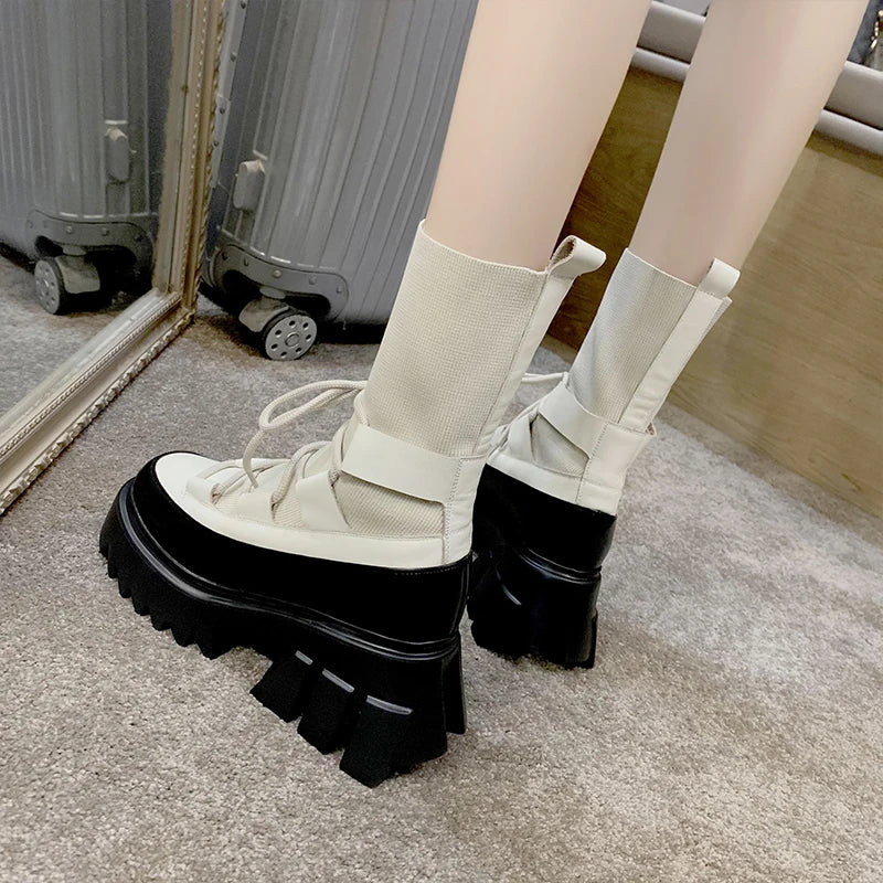Gothic Platform Sock Boots – Cross-Tied Stretch