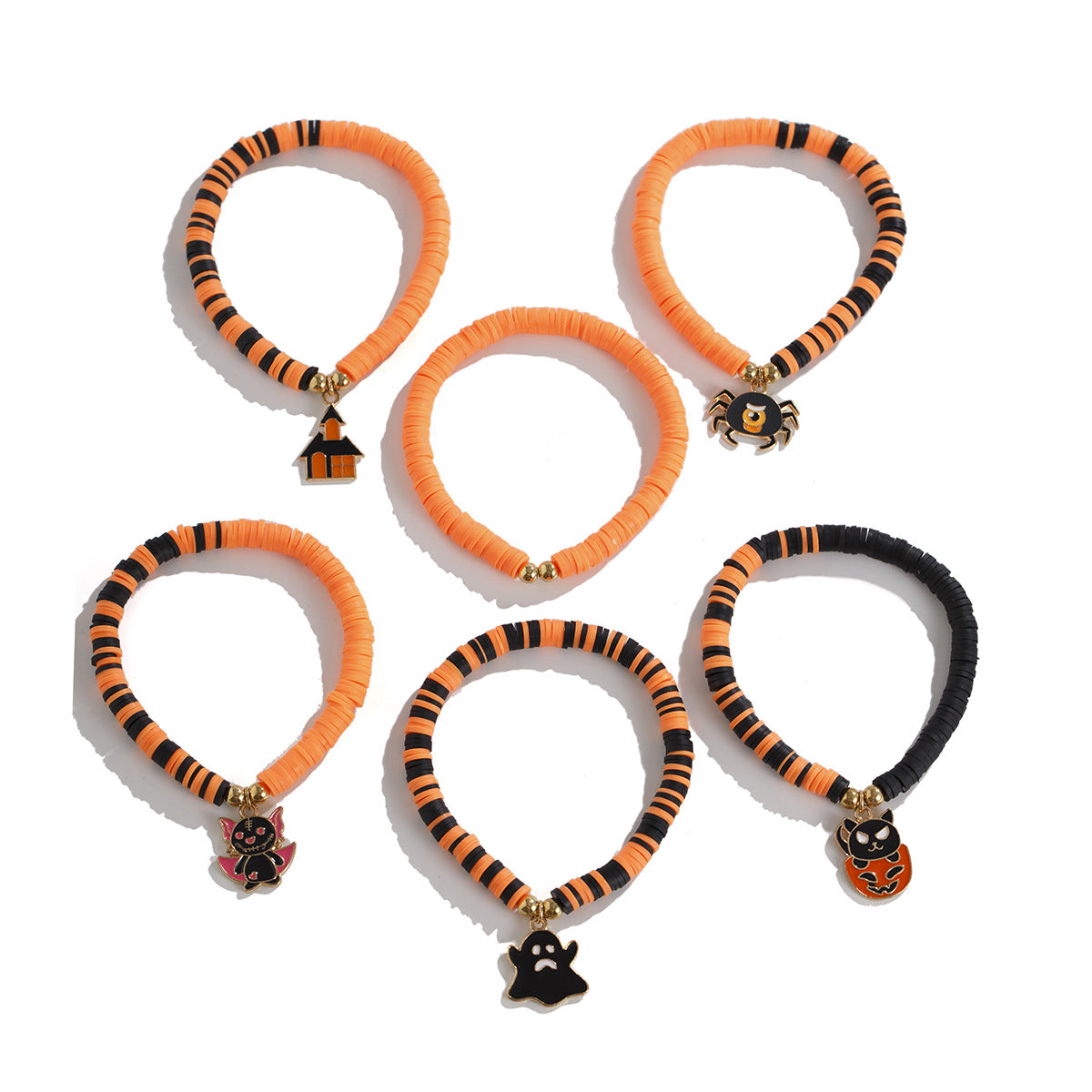 Gothic Pumpkin Multi-Layer Bracelet Set | Punk Alloy Ceramic Halloween Jewelry