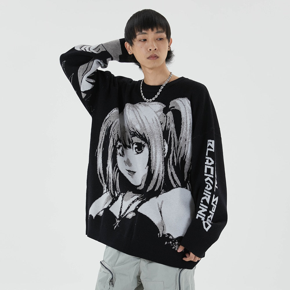 Harajuku Gothic Knit Oversized Sweater – Kawaii Cartoon