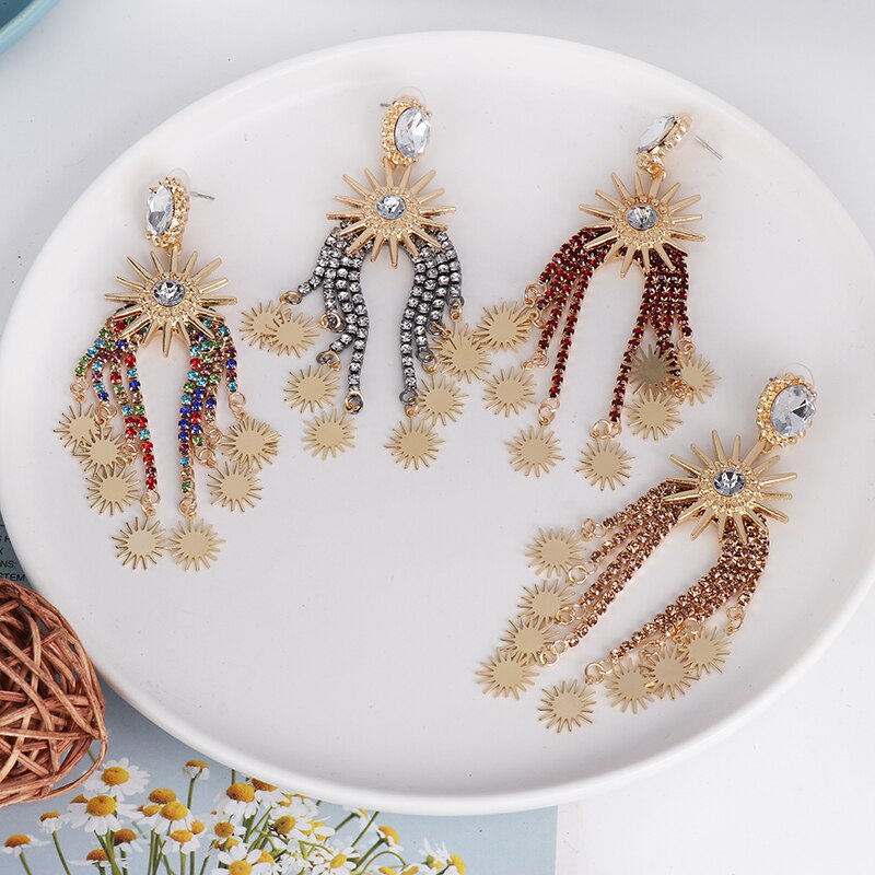 Vintage Ethnic Crystal Tassel Drop Earrings | Star & Claw Chain Statement Jewelry | 4 Styles