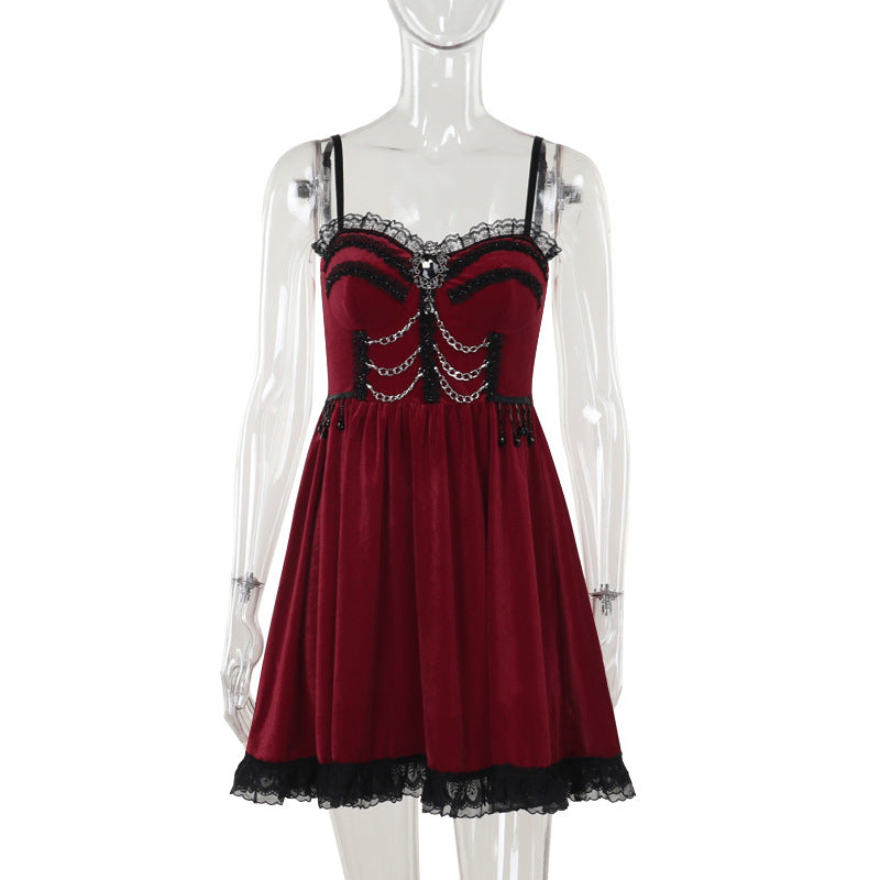 Gothic Chain Lace A-Line Mini Dress