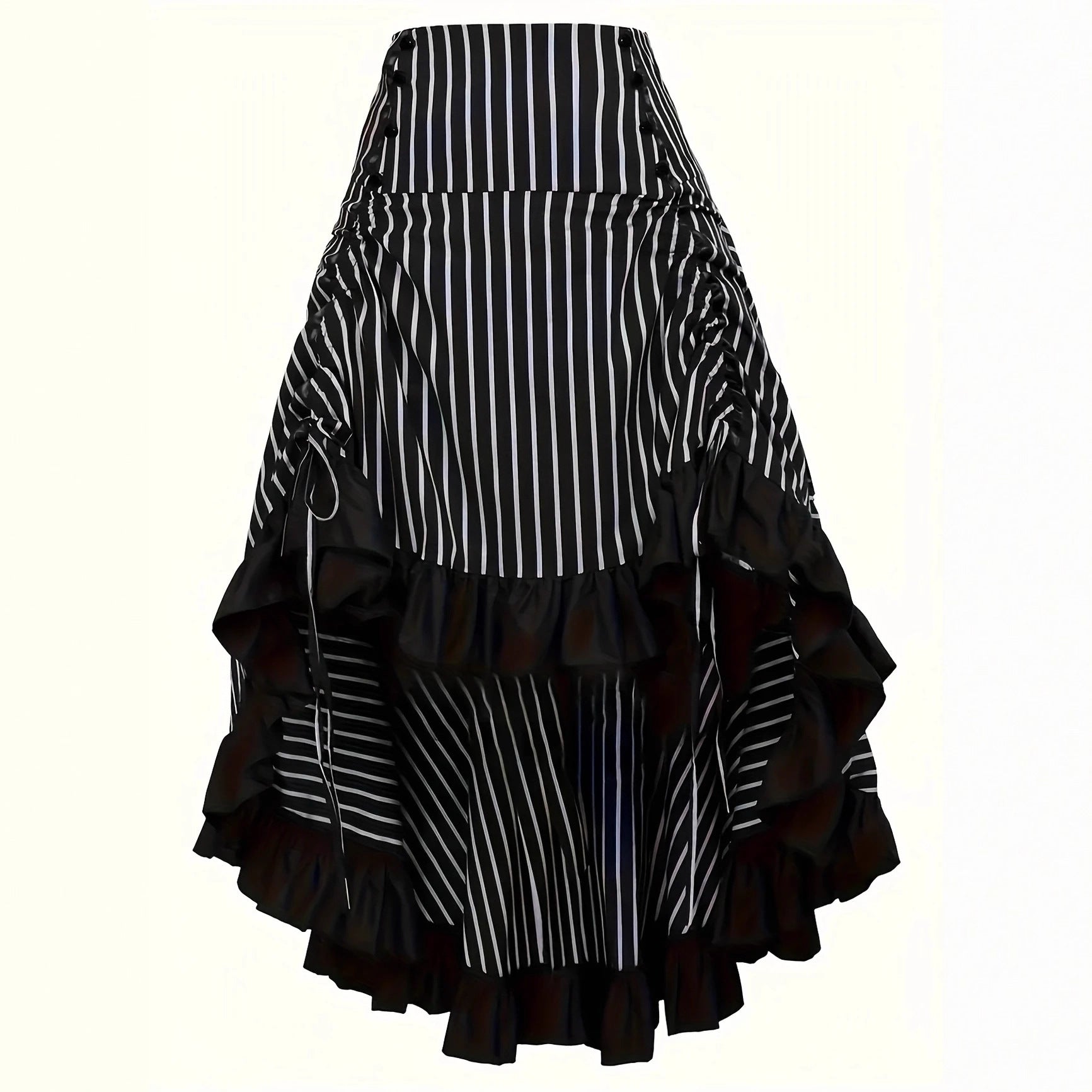Gothic Vintage Asymmetric Ruffle Skirt | A-Line Color Block Midi | Black S–XXL