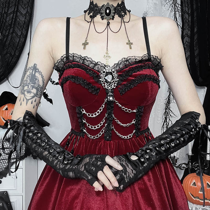 Gothic Chain Lace A-Line Mini Dress