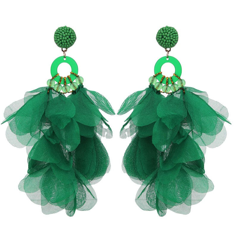Handmade Fabric Floral Long Earrings