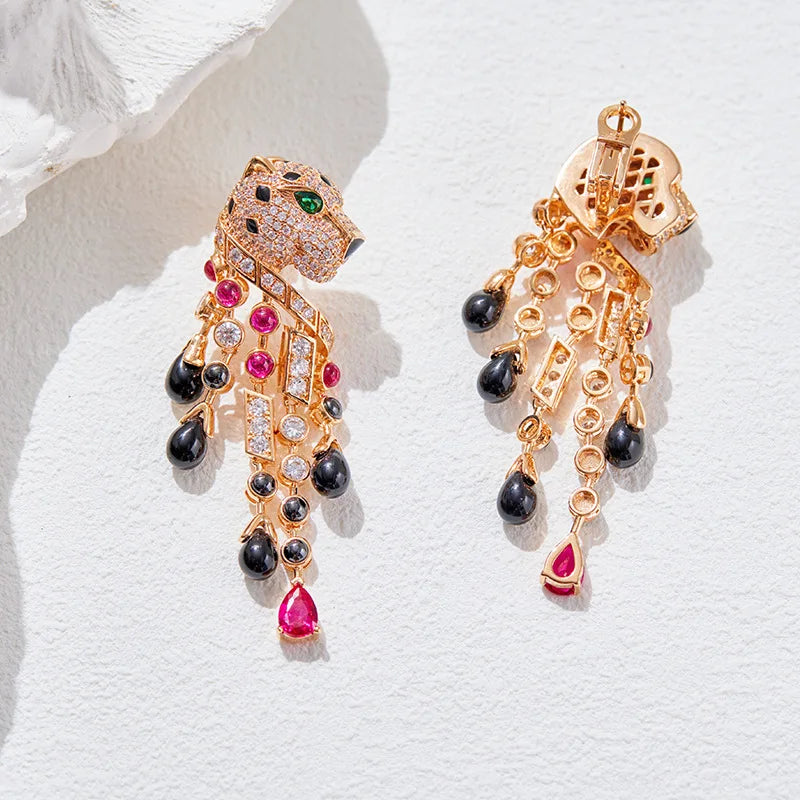 Leopard Zircon Oil Drop Earrings
