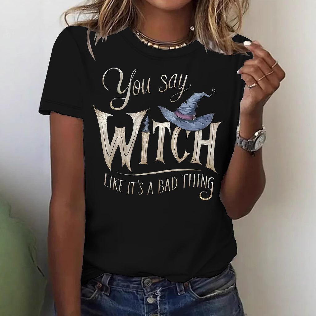 Printed Witch Halloween Short Sleeve Tee