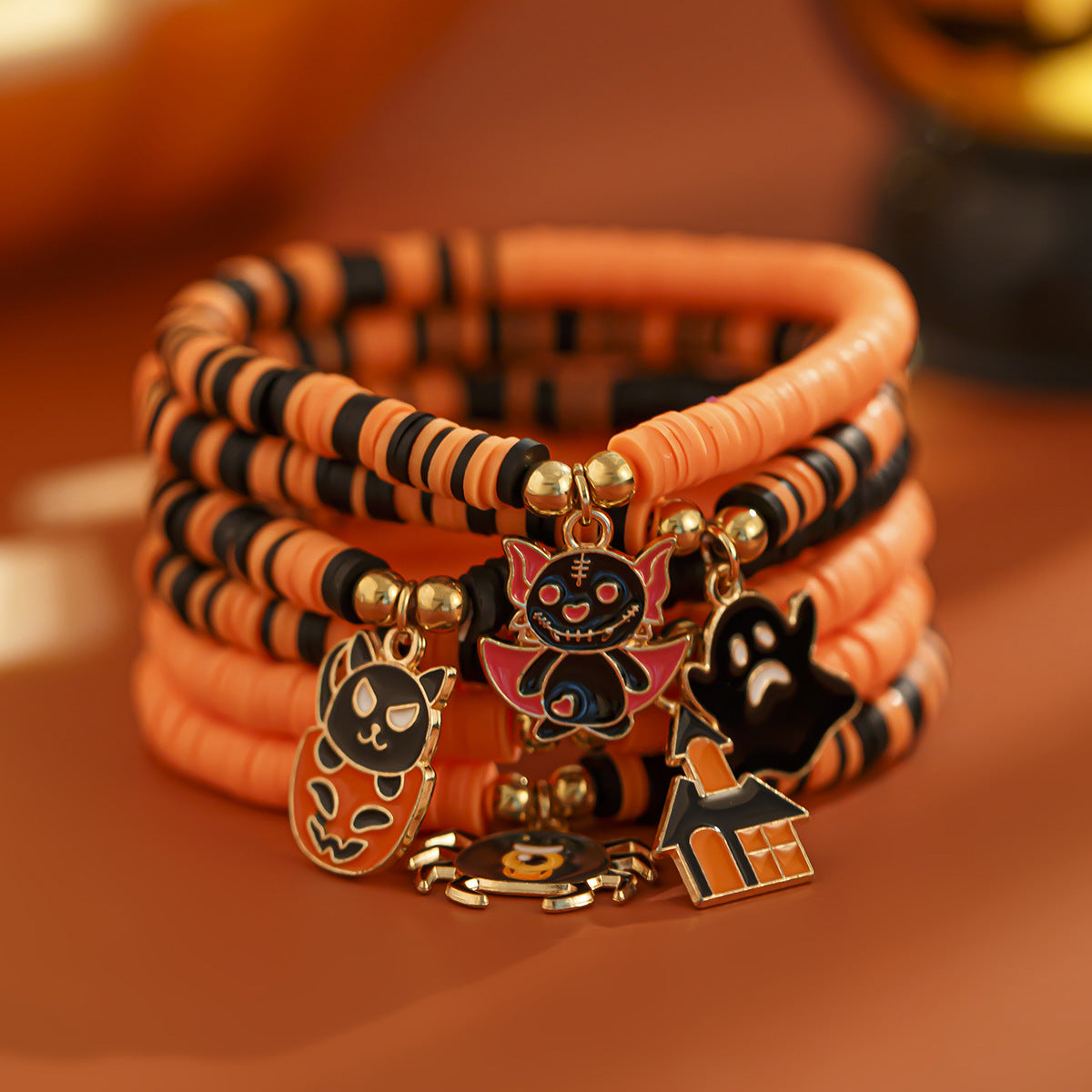 Gothic Pumpkin Multi-Layer Bracelet Set | Punk Alloy Ceramic Halloween Jewelry