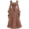 Medieval Gothic Victorian Hooded Strap Dress – Trumpet Sleeve