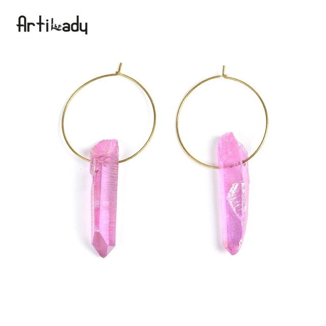 Raw Crystal Square Hoop Earrings – Natural Stone