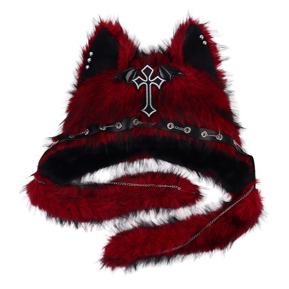 Gothic Cat Ear Fleece Beanie – Dark Aesthetic Winter Hat