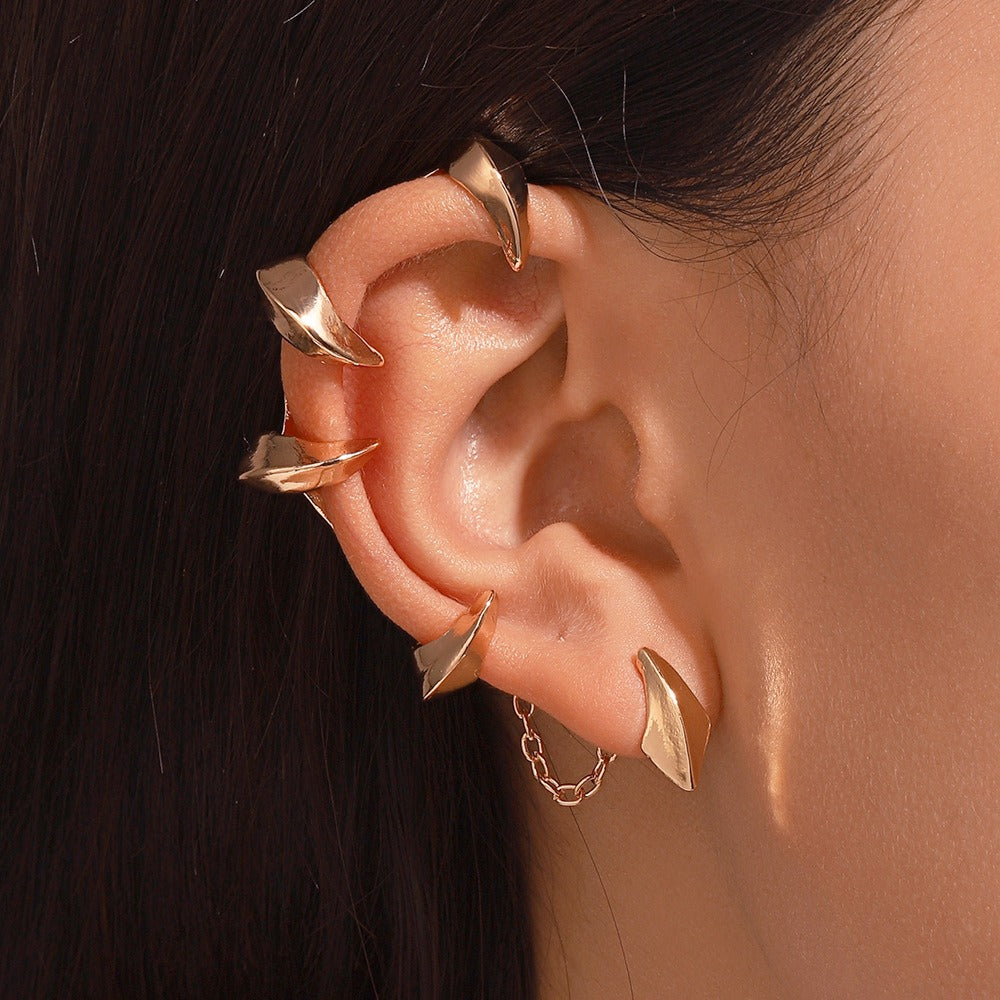 Gothic Devil Minion Ear Clips | No-Pierce Alloy Ear Bone Cuff | Punk Dark Jewelry | White & Gold