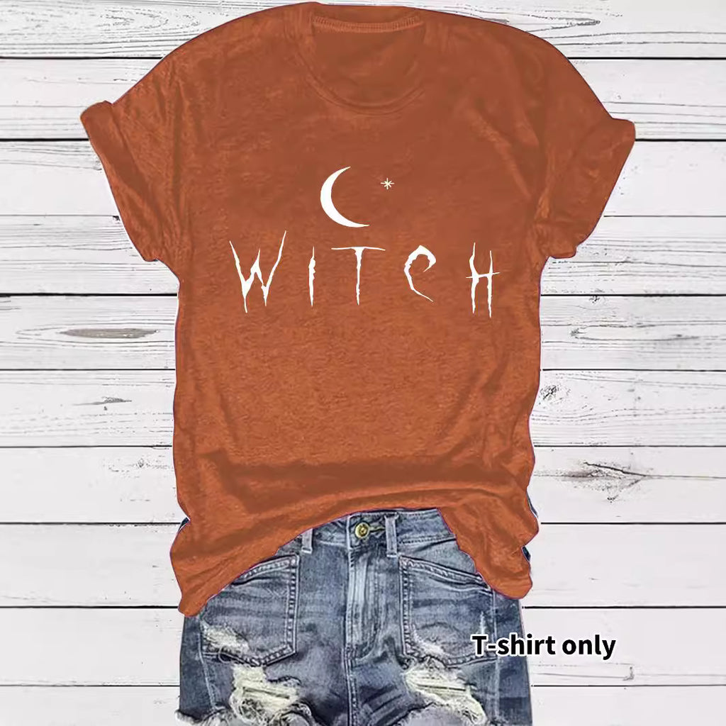 Witch Pattern Round Neck Short Sleeve Tee