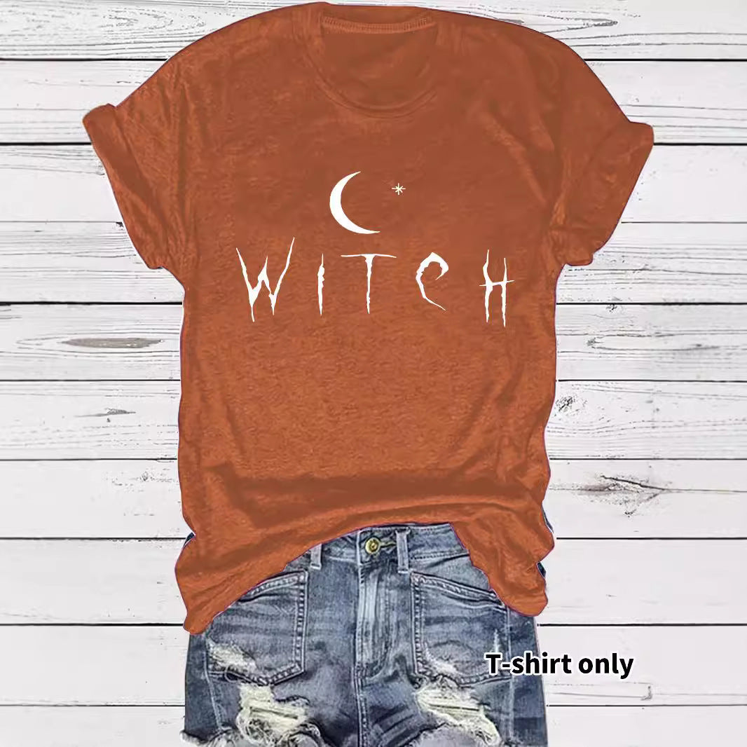 Witch Pattern Round Neck Short Sleeve Tee