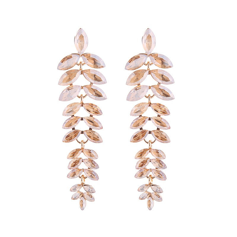 Diamond Leaf Flower Earrings
